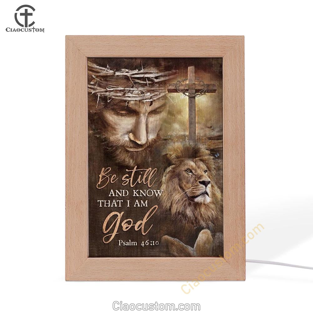 Jesus, Lion Drawing, Cross, Be Still And Know That I Am God Frame Lamp
