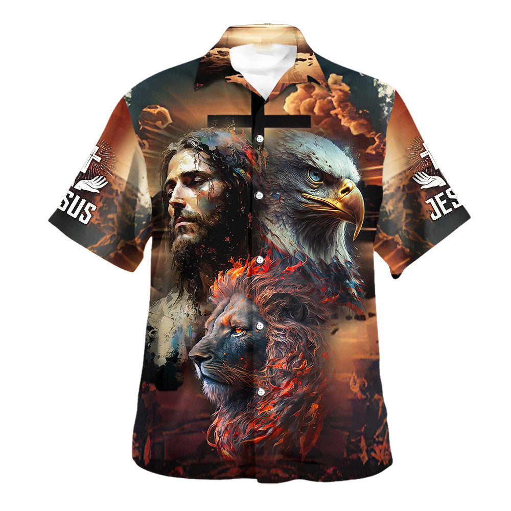Jesus Lion Eagle Face Hawaiian Shirt - Christian Hawaiian Shirt - Religious Hawaiian Shirts
