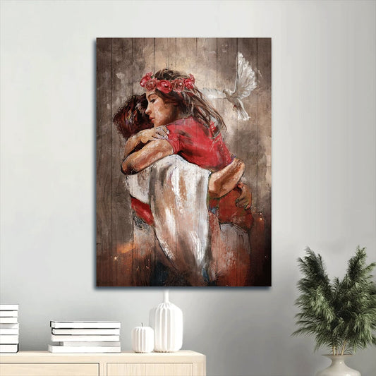 A Warming Hug Believer In Jesus Canvas Wall Art - Jesus Hugs The Girl - Christian Canvas
