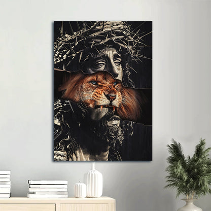 Jesus Lion Faith God Stunning Crown Of Thorn Brown Lion Believer In Jesus Canvas Wall Art - Christian Gift