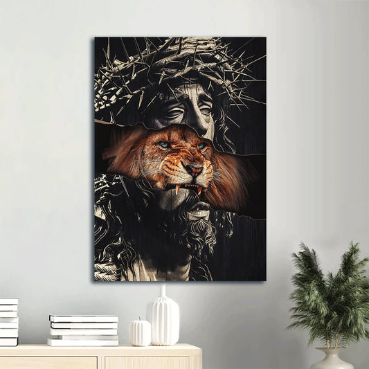 Jesus Lion Faith God Stunning Crown Of Thorn Brown Lion Believer In Jesus Canvas Wall Art - Christian Gift