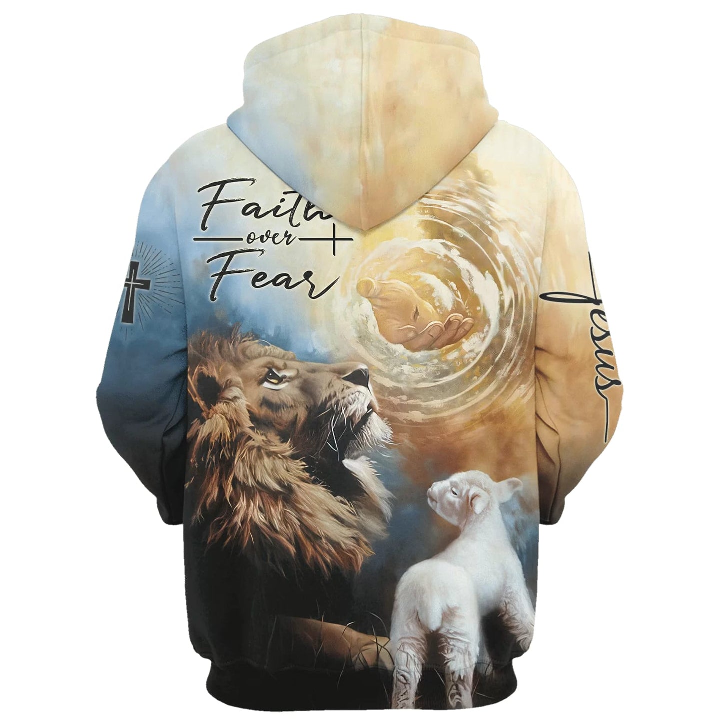 Jesus Lion Faith Over Fear Christ Hoodies - Christ God Hand Hoodie - Men & Women Christian Hoodie - 3D Printed Hoodie