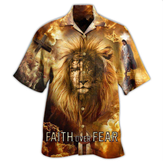 Jesus Lion Faith Over Fear Psalms Hawaiian Shirt - Christian Hawaiian Shirts For Men & Women