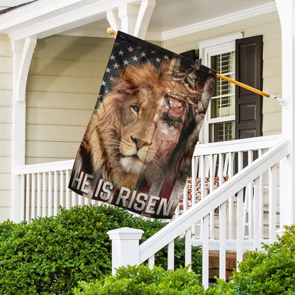 Jesus Lion He Is Risen Lion American US House Flag - Christian Garden Flags - Christian Flag - Religious Flags