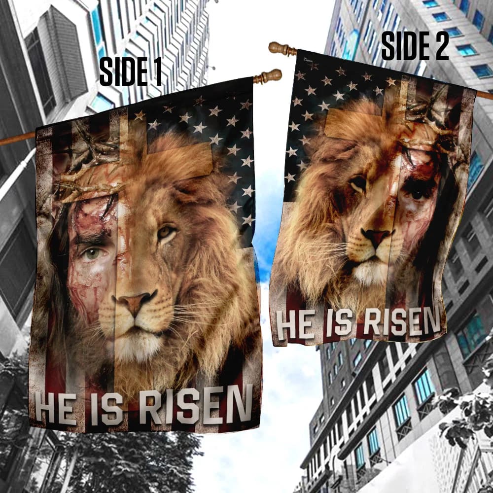 Jesus Lion He Is Risen Lion American US House Flag - Christian Garden Flags - Christian Flag - Religious Flags