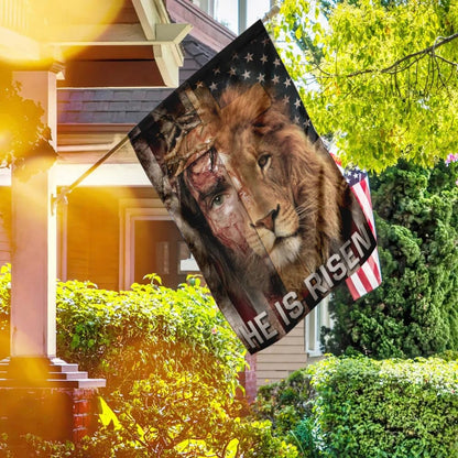 Jesus Lion He Is Risen Lion American US House Flag - Christian Garden Flags - Christian Flag - Religious Flags