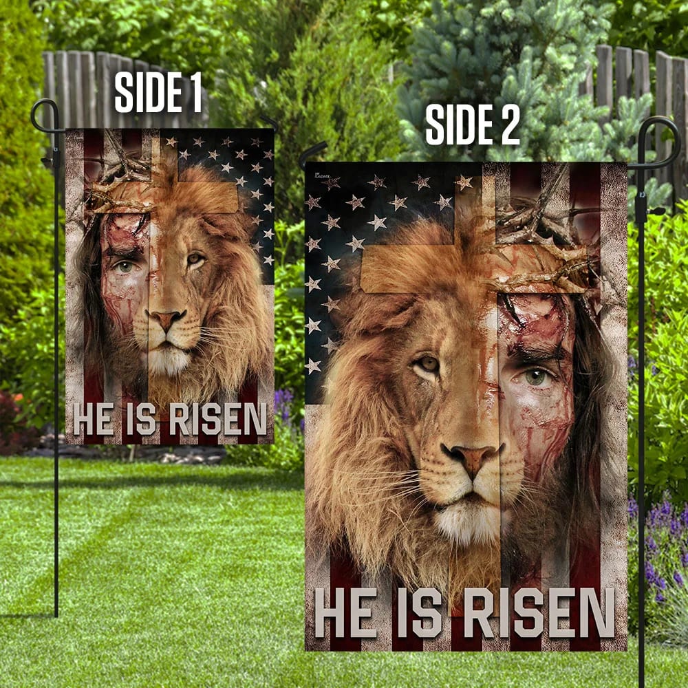 Jesus Lion He Is Risen Lion American US House Flag - Christian Garden Flags - Christian Flag - Religious Flags