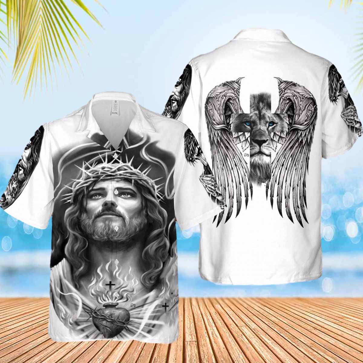 Jesus Lion Heart Wings Hawaiian Shirt - Christian Hawaiian Shirts For Women Men