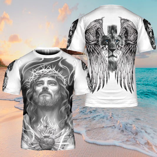 Jesus Lion Heart Wings Jesus 3d T Shirts - Christian Shirts For Men&Women