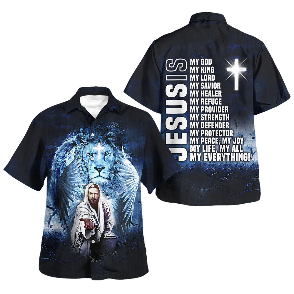 Jesus Lion Jesus Is My God My King My Lord Hawaiian Shirt - Christian Hawaiian Shirt - Religious Hawaiian Shirts