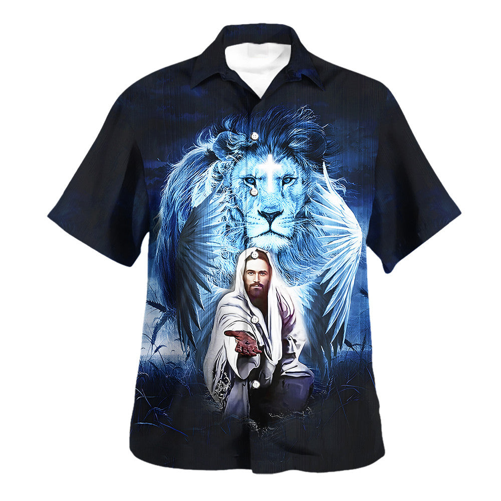Jesus Lion Jesus Is My God My King My Lord Hawaiian Shirt - Christian Hawaiian Shirt - Religious Hawaiian Shirts