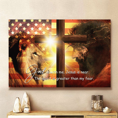 Jesus Lion King Cross God Is With Me Canvas Wall Art - Jesus Canvas Pictures - Christian Wall Posters