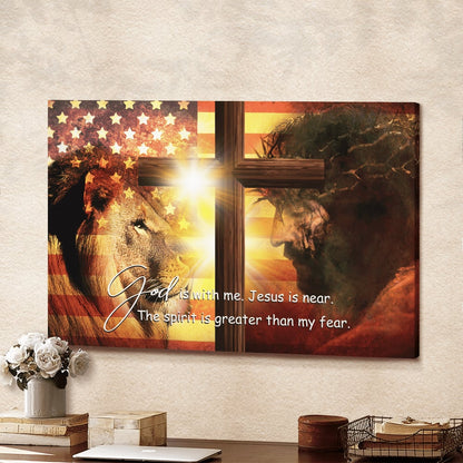 Jesus Lion King Cross God Is With Me Canvas Wall Art - Jesus Canvas Pictures - Christian Wall Posters