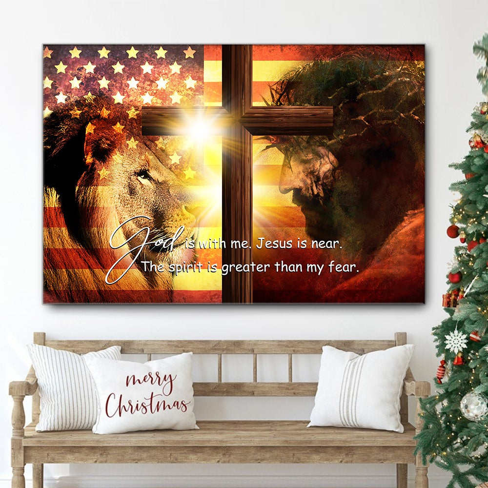 Jesus Lion King Cross God Is With Me Canvas Wall Art - Jesus Canvas Pictures - Christian Wall Posters