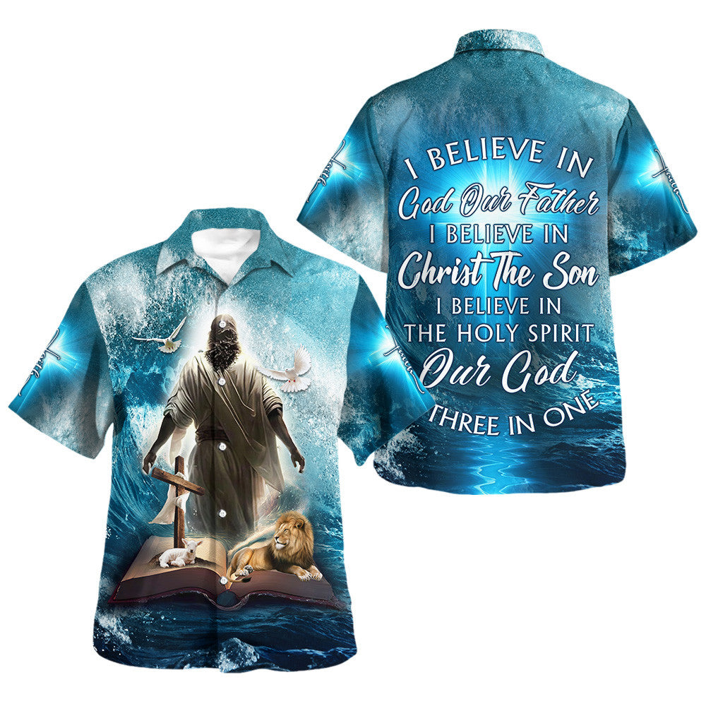Jesus Lion Lamb I Believe In God Our Father Hawaiian Shirt - Christian Hawaiian Shirt - Religious Hawaiian Shirts