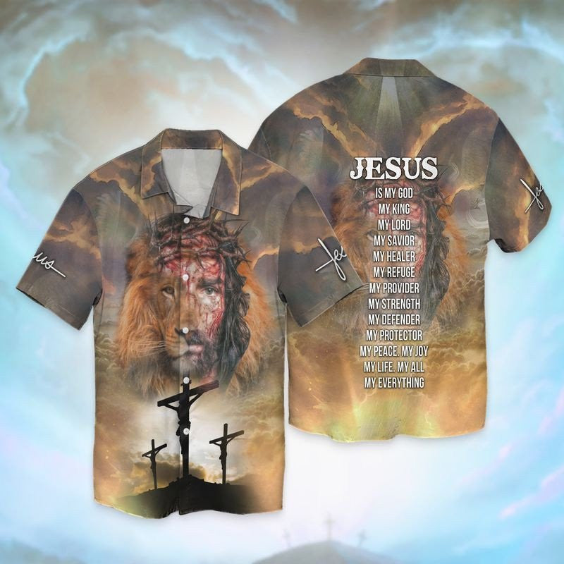 Jesus Lion My Everything Jesus Is My God My King My Lord My Savior My Healer My Refuge Hawaiian Shirt - Christian Hawaiian Shirts For Men & Women