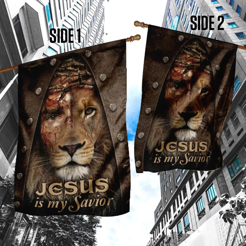 Jesus Lion My Savior House Flag - Christian Garden Flags - Christian Flag - Religious Flags