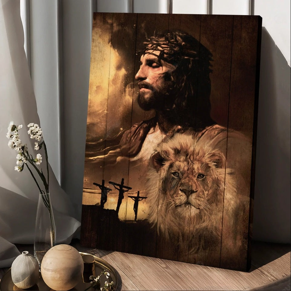 Jesus Lion Of Jesus The Rugged Cross The Amazing The Sacrifice Of Jesus Christ Canvas Wall Art - Christian Wall Posters - Religious Wall Decor