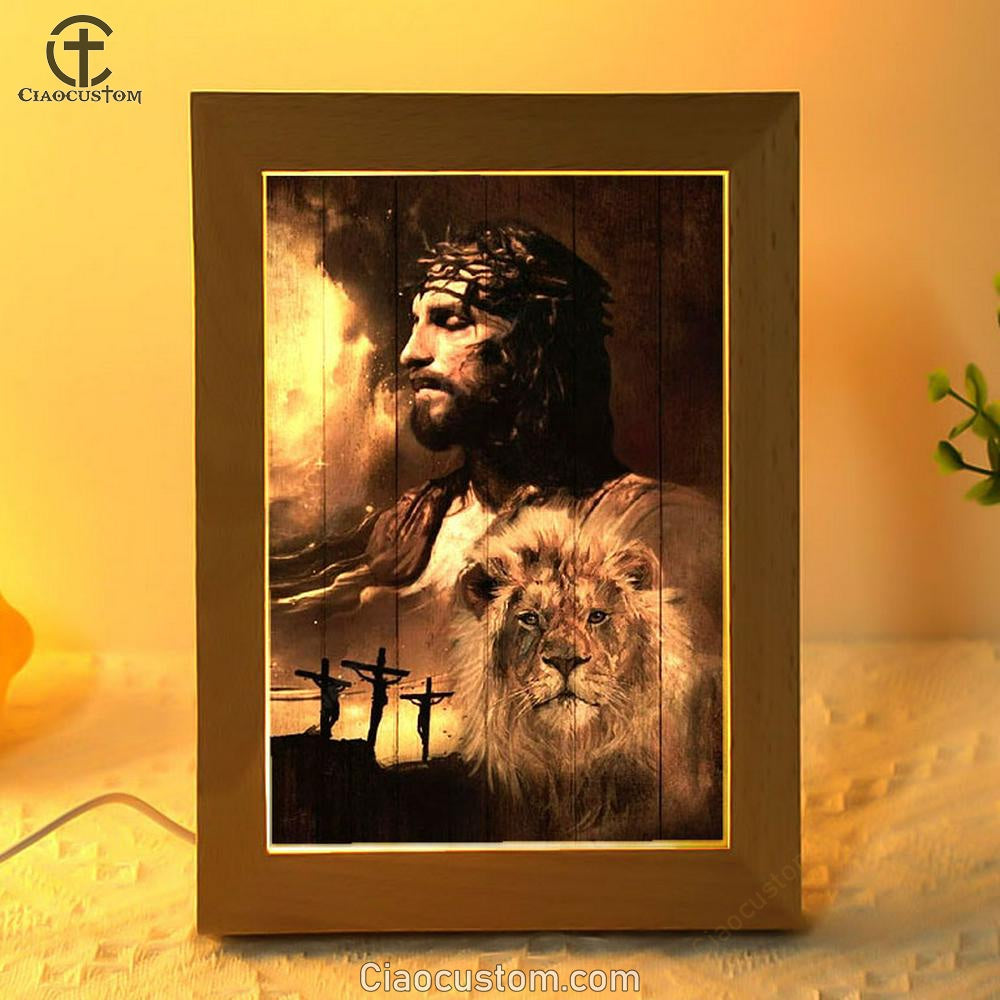Jesus Lion Of Jesus The Rugged Cross The Amazing The Sacrifice Of Jesus Christ Frame Lamp