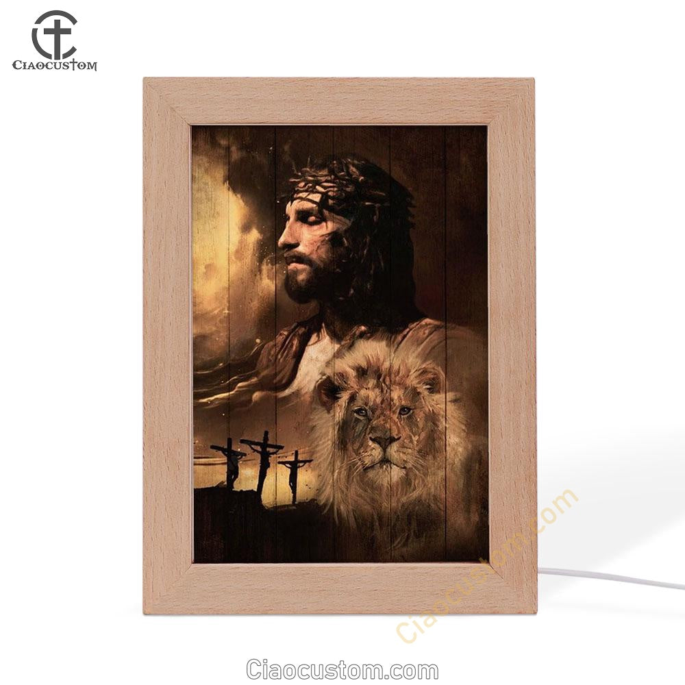 Jesus Lion Of Jesus The Rugged Cross The Amazing The Sacrifice Of Jesus Christ Frame Lamp