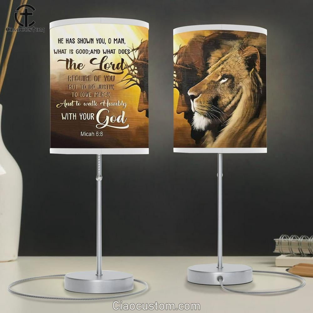 Jesus Lion Of Judah - Walk Humbly With Your God Micah 68 Bible Verse Table Lamp For Bedroom - Christian Room Decor