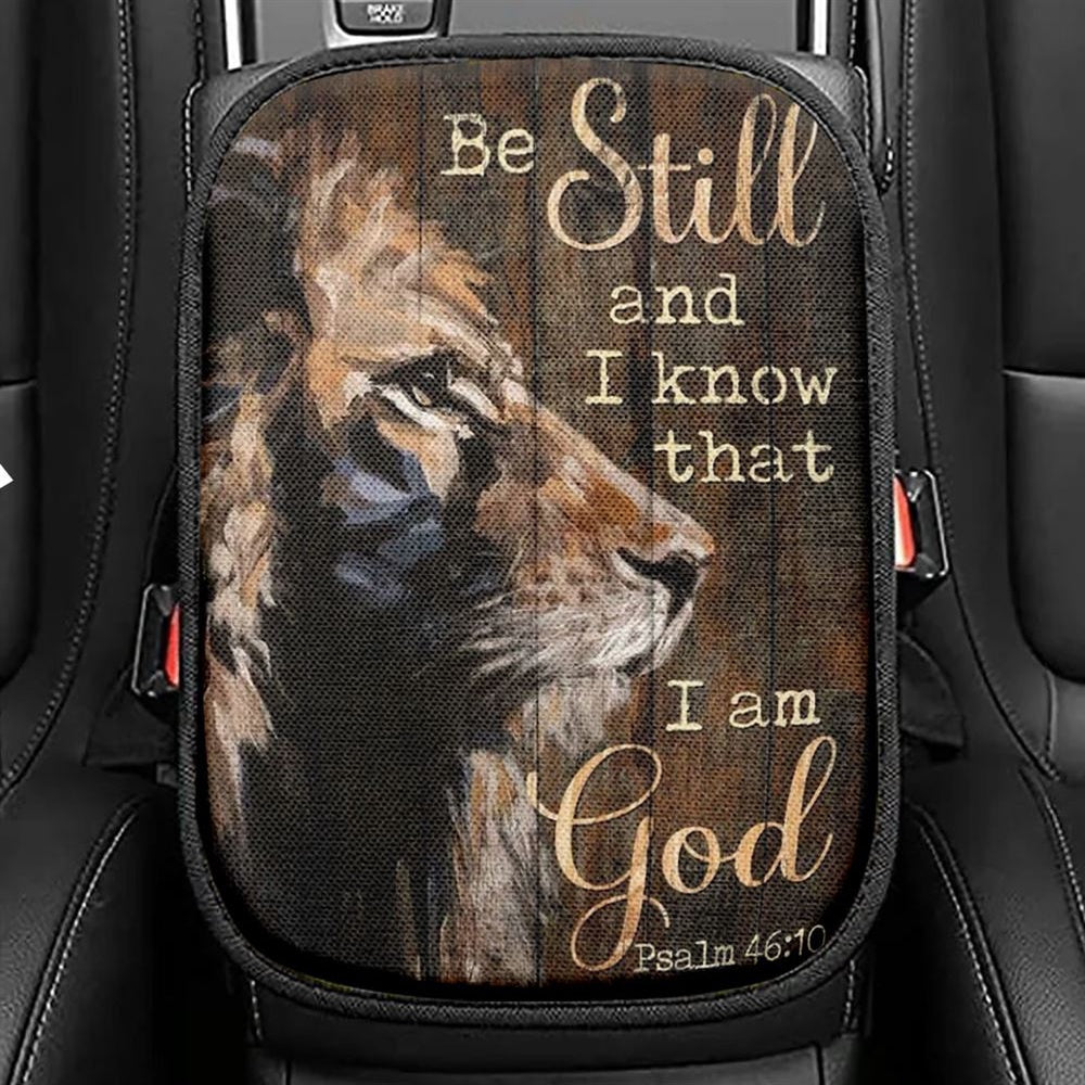 Jesus, Lion Of Judah, Be Still And Know I Am God Car Center Console Cover, Christian Armrest Seat Cover, Bible Seat Box Cover