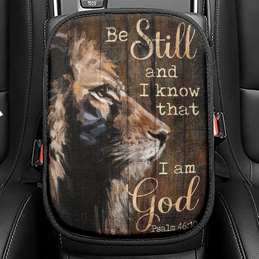 Jesus, Lion Of Judah, Be Still And Know I Am God Car Center Console Cover, Christian Armrest Seat Cover, Bible Seat Box Cover