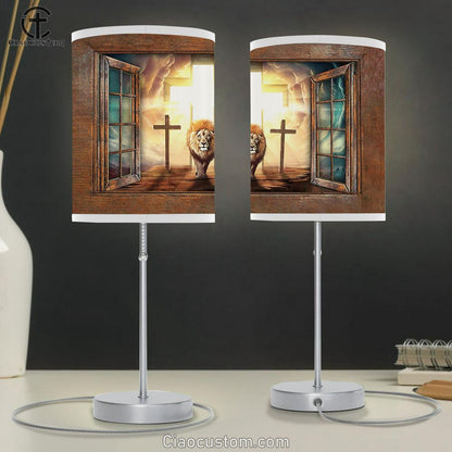 Jesus Lion Of Judah Cross Table Lamp Art - Christian Lamp Art Decor - Bible Verse Table Lamp