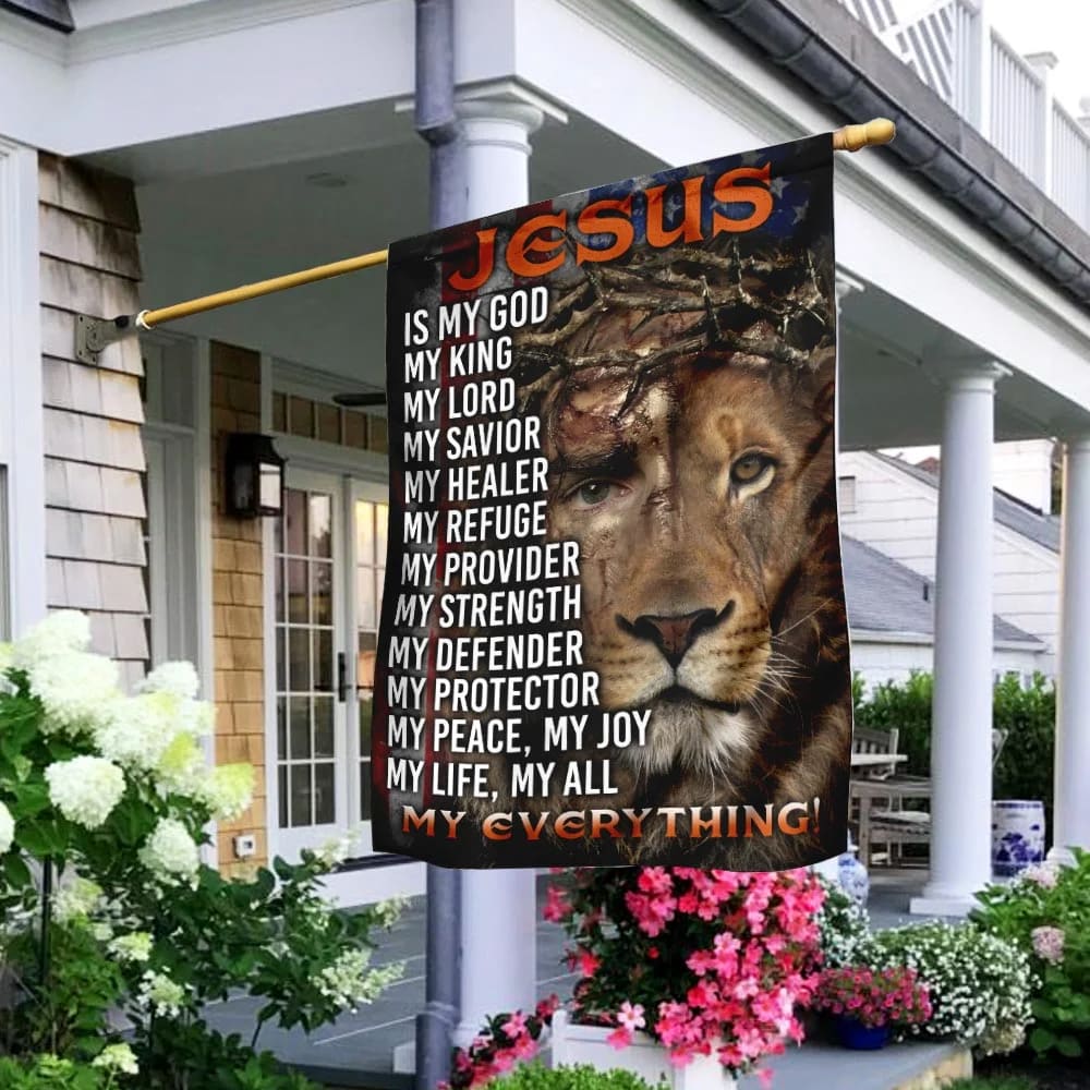 Jesus Lion Of Judah Jesus My Everything House Flags - Christian Garden Flags - Outdoor Christian Flag