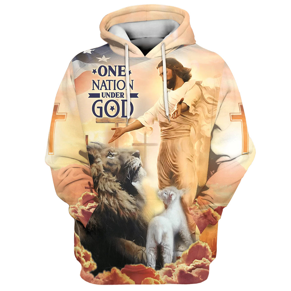 Jesus Lion Of Judah Lamb Of God One Nation Under God Hoodies - Jesus Hoodie - Men & Women Christian Hoodie - 3D Printed Hoodie