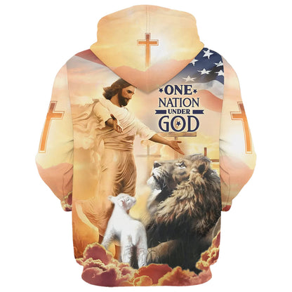 Jesus Lion Of Judah Lamb Of God One Nation Under God Hoodies - Jesus Hoodie - Men & Women Christian Hoodie - 3D Printed Hoodie