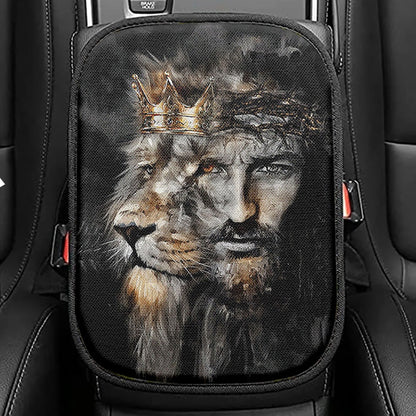 Jesus Lion Of Judah Seat Box Cover, The Sacrifice Of Jesus Christ Car Center Console Cover, Christian Car Interior Accessories