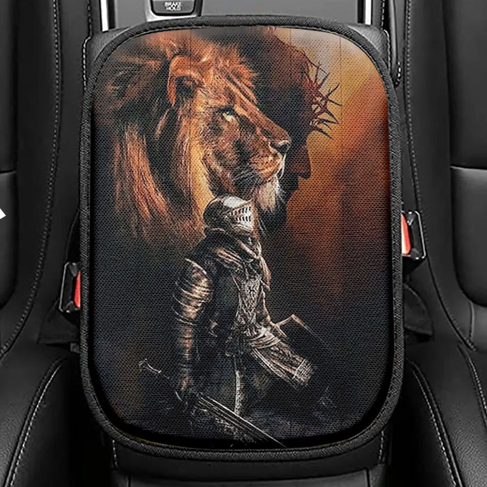 Jesus Lion Of Judah Warrior Seat Box Cover, Lion Car Center Console Cover, Christian Inspirational Car Interior Accessories