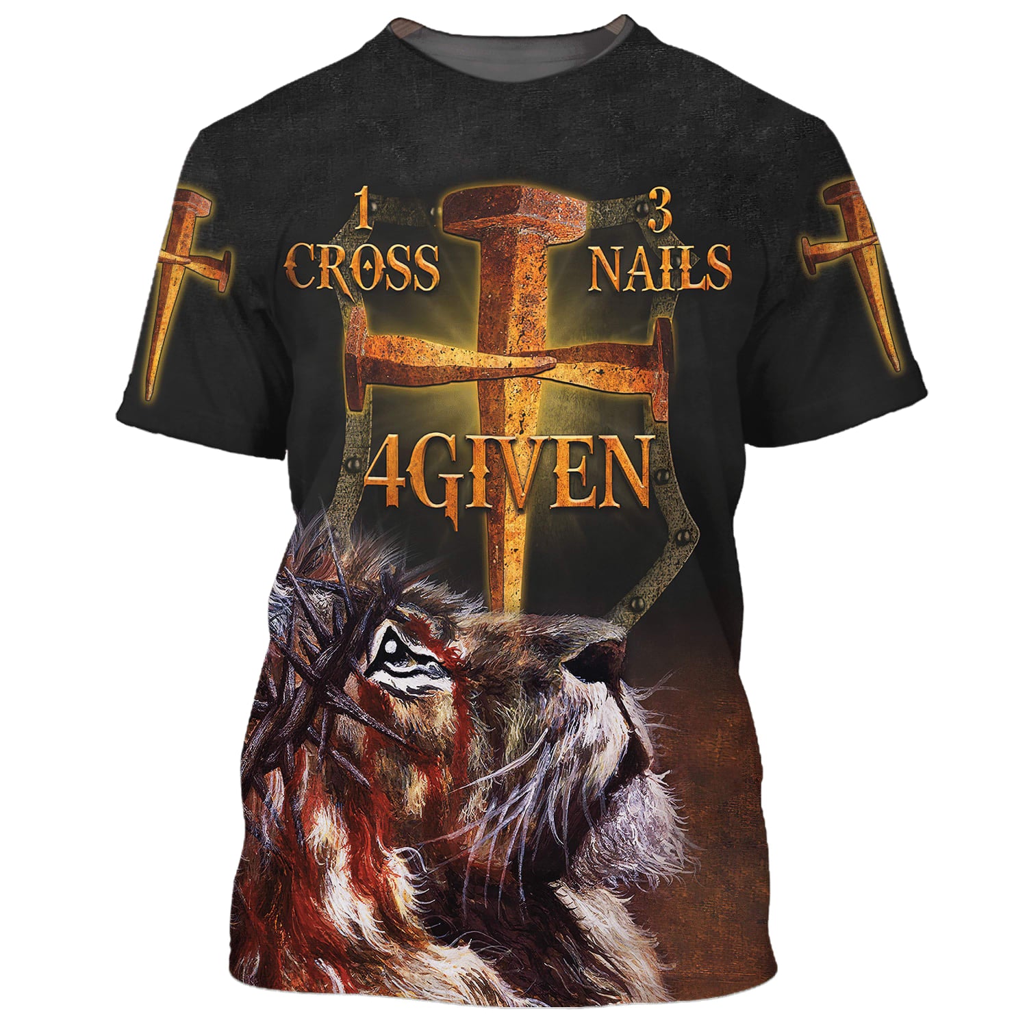 Jesus Lion One Cross Three Nails 4given 3D All Over Printed Shirt for Men and Women