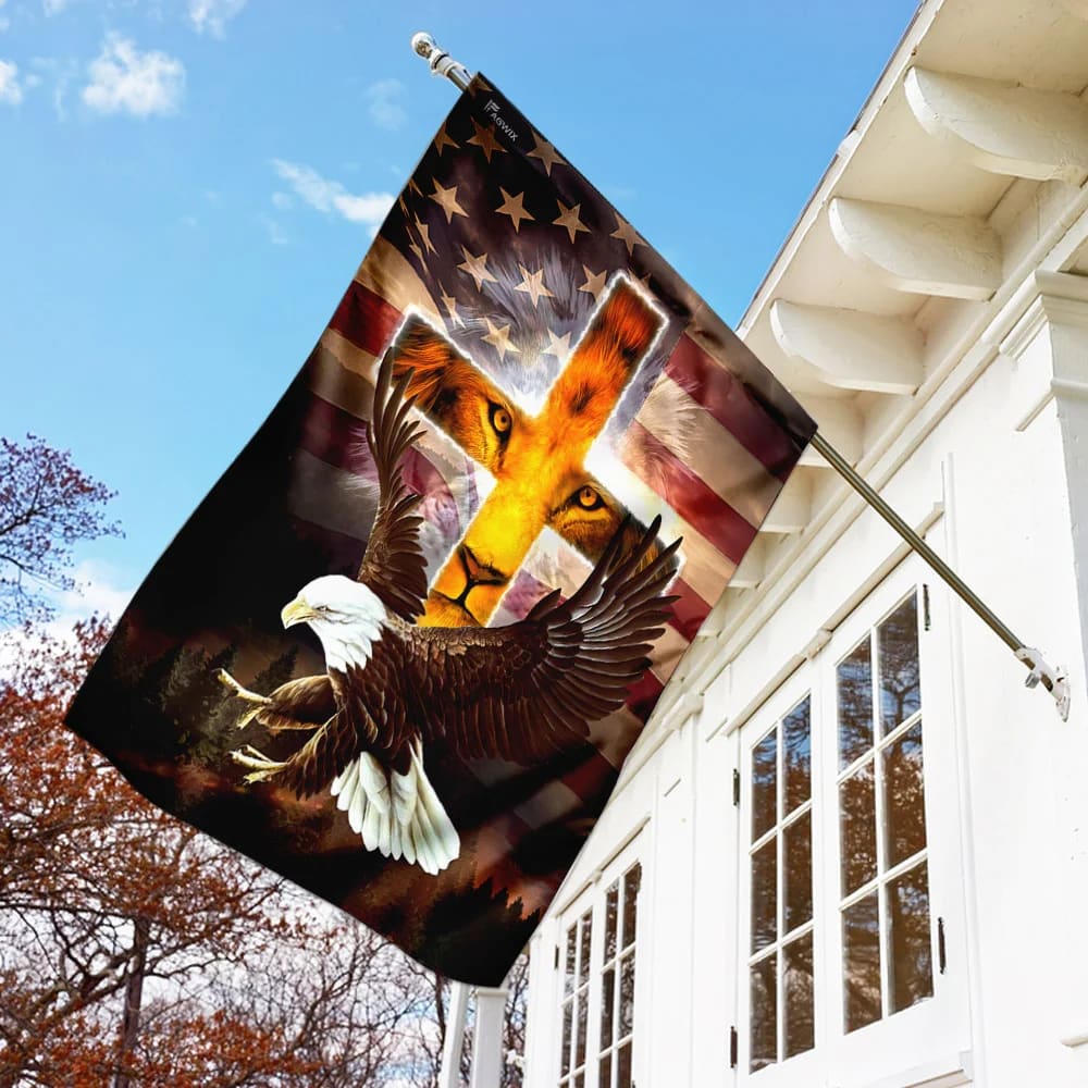 Jesus Lion Patriot American US Lion King Jesus Christ Jesus American House Flags - Christian Garden Flags - Outdoor Christian Flag