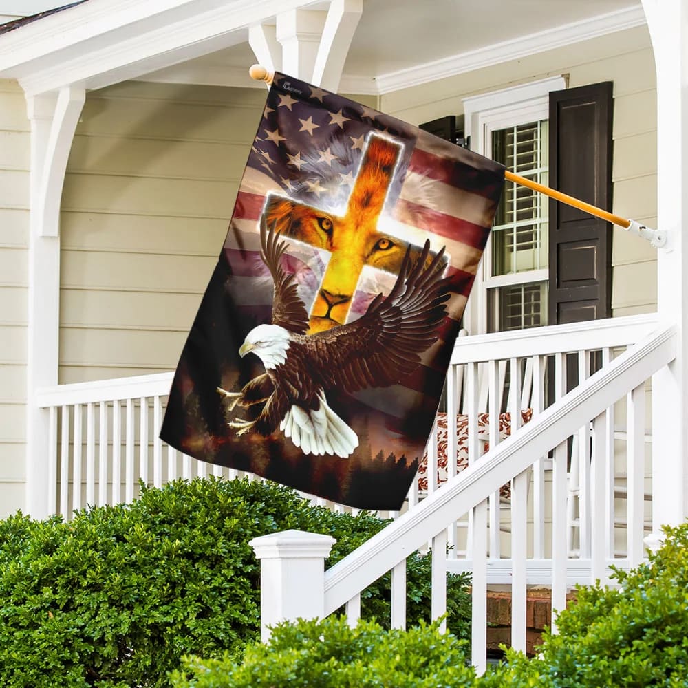 Jesus Lion Patriot American US Lion King Jesus Christ Jesus American House Flags - Christian Garden Flags - Outdoor Christian Flag