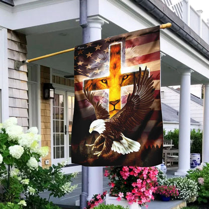 Jesus Lion Patriot American US Lion King Jesus Christ Jesus American House Flags - Christian Garden Flags - Outdoor Christian Flag