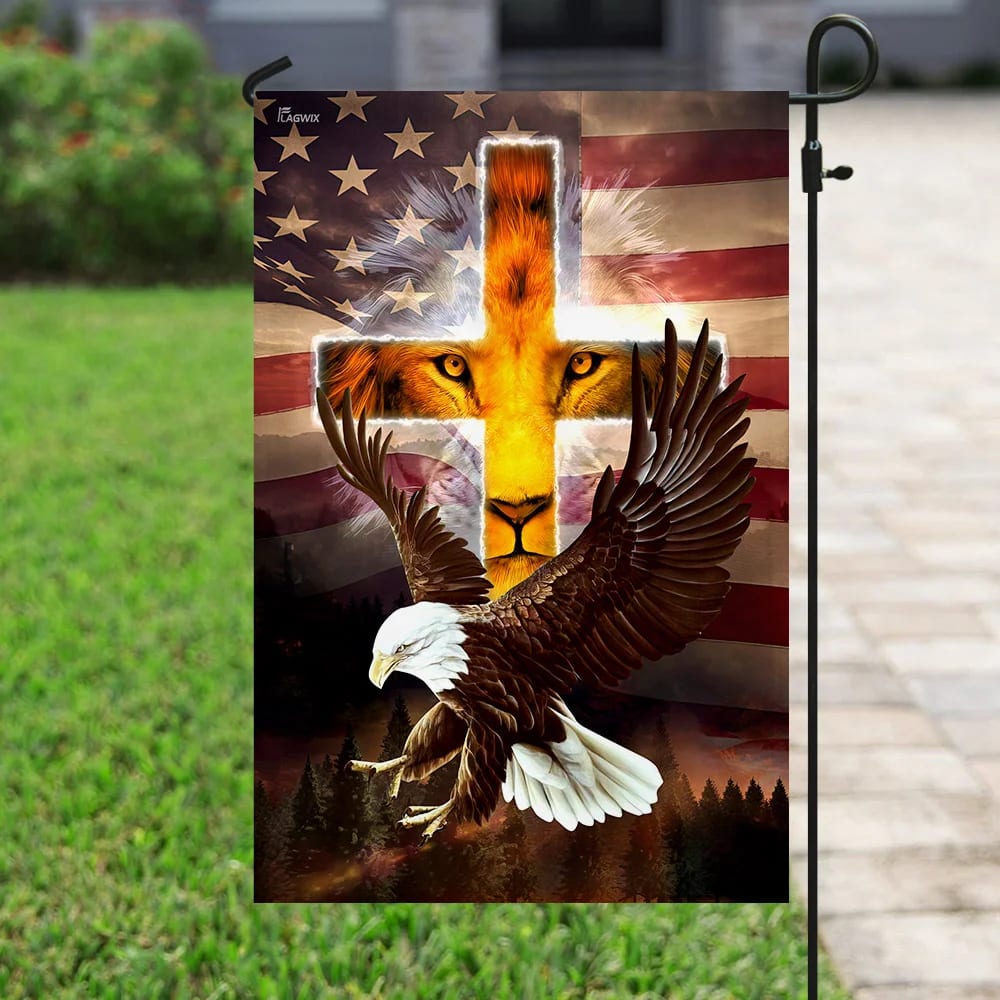 Jesus Lion Patriot American US Lion King Jesus Christ Jesus American House Flags - Christian Garden Flags - Outdoor Christian Flag