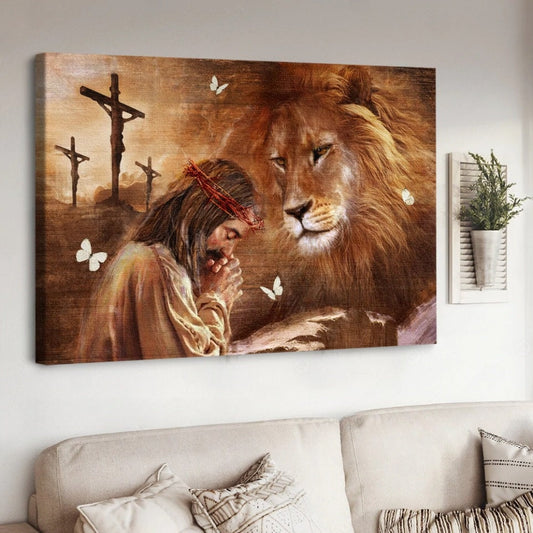 Jesus Lion Pray For Healing Canvas Wall Art - Jesus Canvas Pictures - Christian Wall Posters