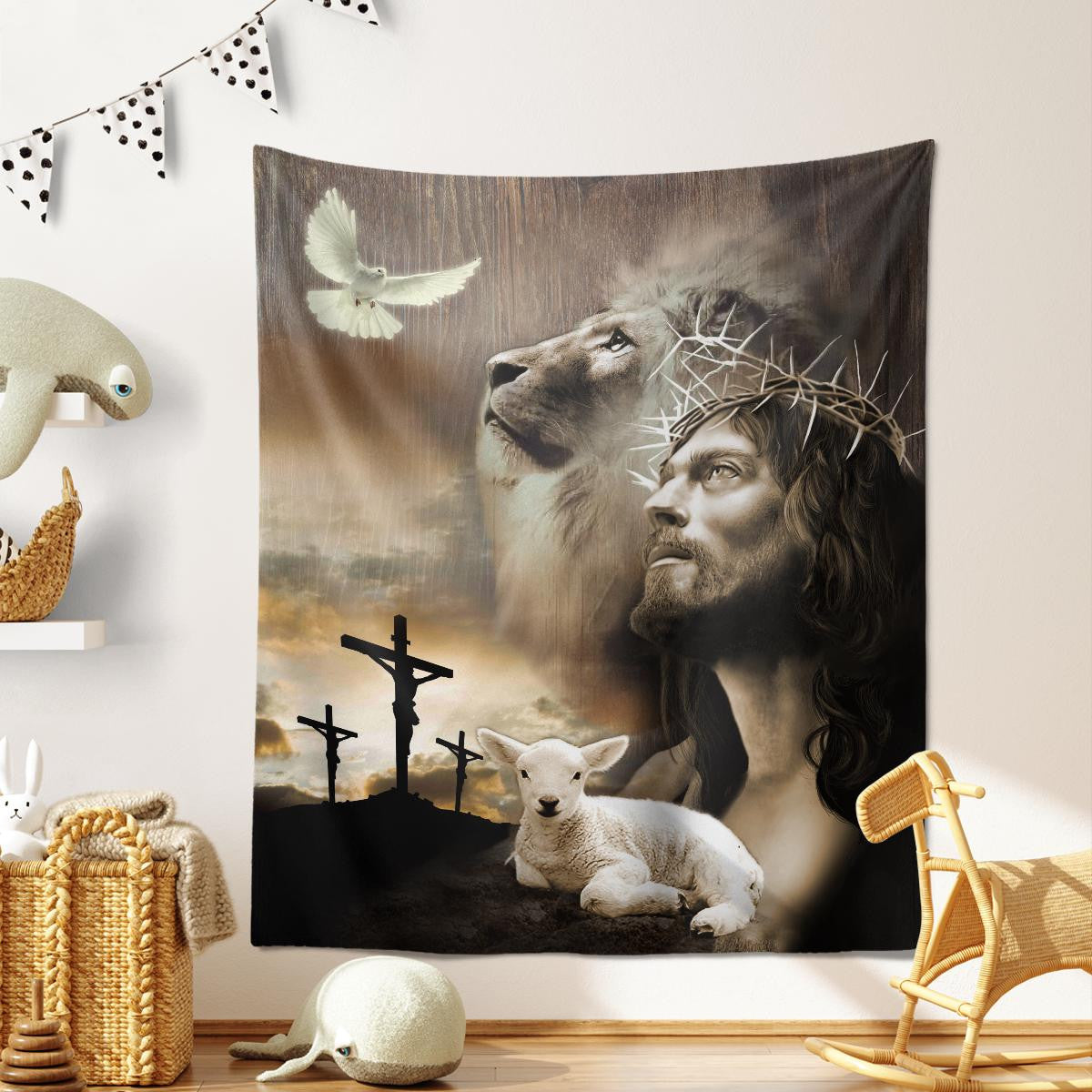 Jesus Lion Sheep Cross Dove Jesus Tapestry God Tapestry Christian Tapestry
