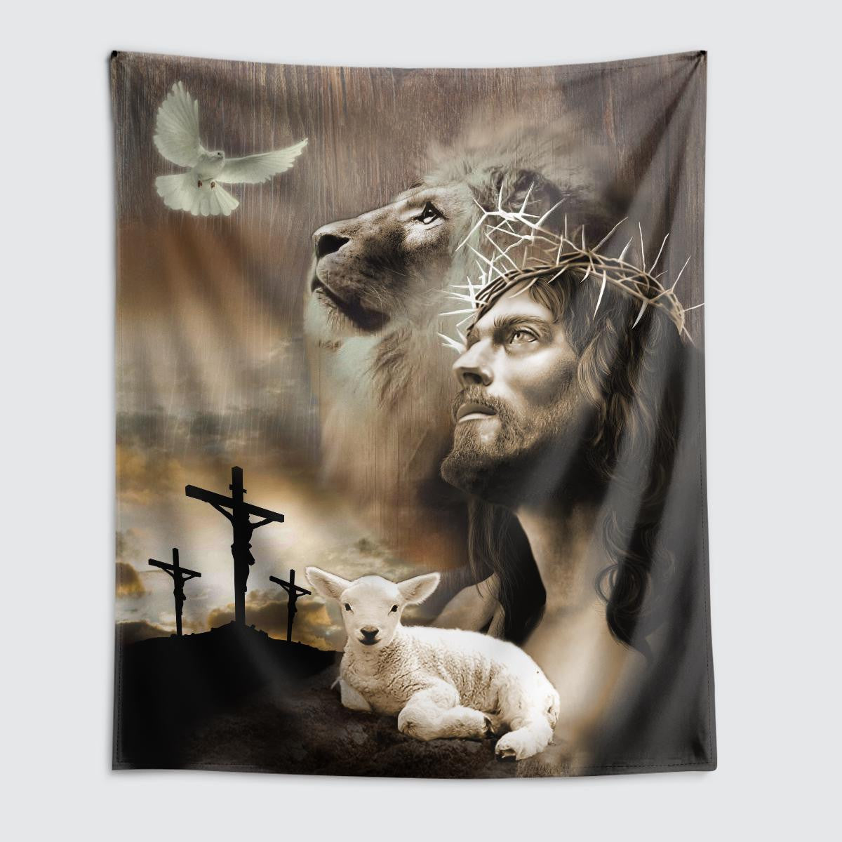 Jesus Lion Sheep Cross Dove Jesus Tapestry God Tapestry Christian Tapestry