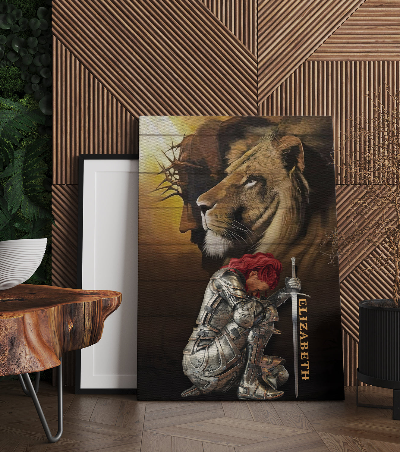 Jesus Lion Warrior Woman Canvas Wall Art - Warrior Of God - Custom Name