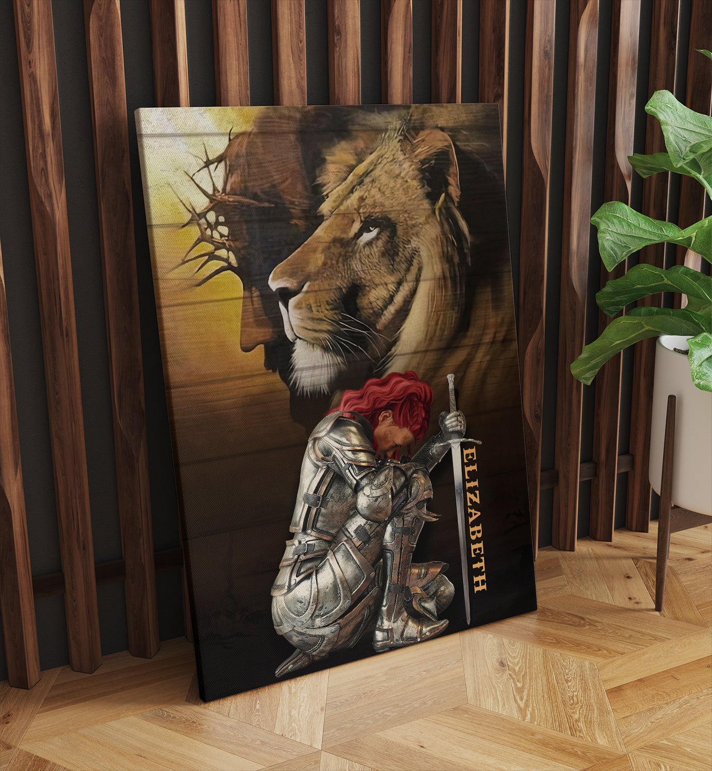 Jesus Lion Warrior Woman Canvas Wall Art - Warrior Of God - Custom Name