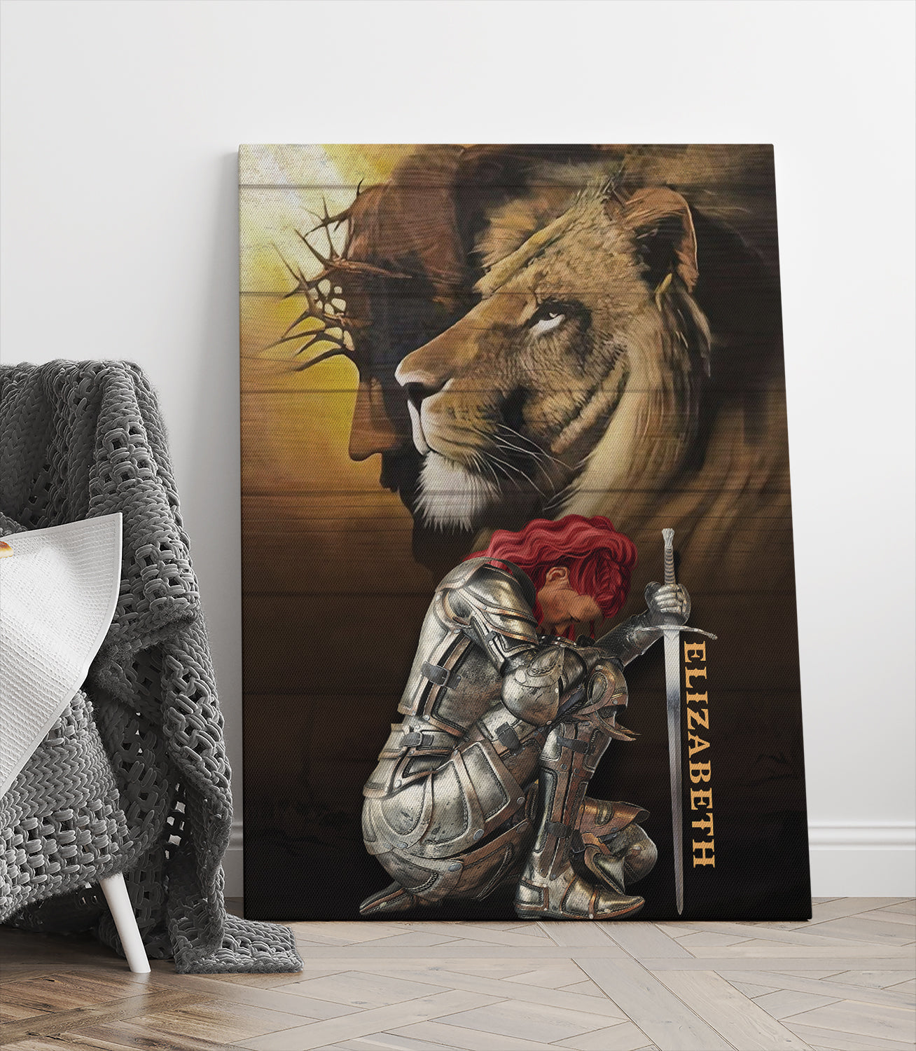 Jesus Lion Warrior Woman Canvas Wall Art - Warrior Of God - Custom Name