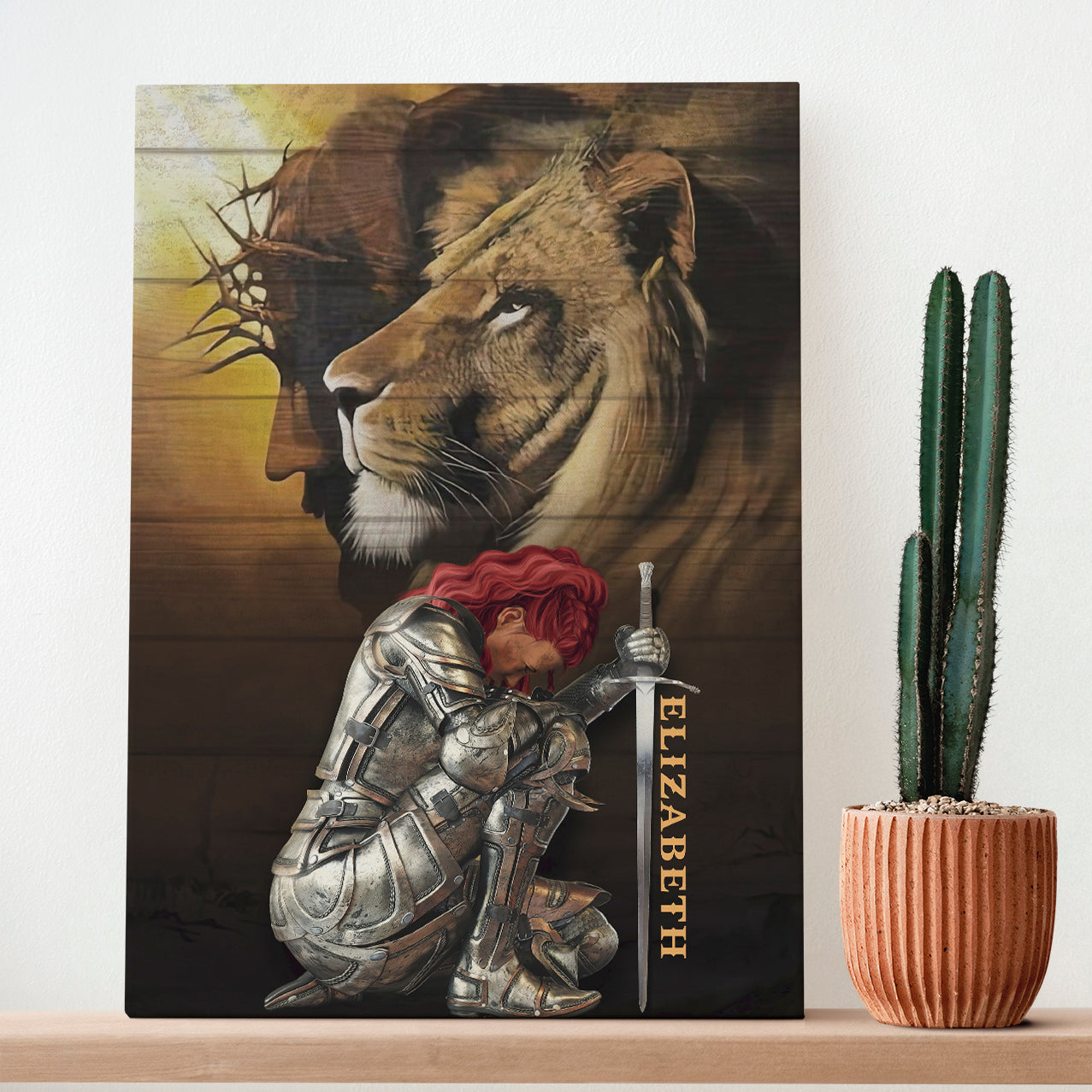 Jesus Lion Warrior Woman Canvas Wall Art - Warrior Of God - Custom Name