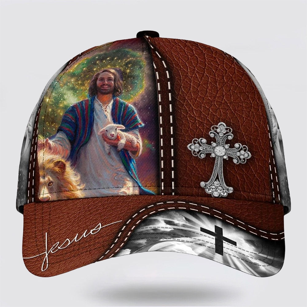 Jesus Lion With Lamb Cross Baseball Cap - Christian Hats for Men and Women