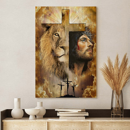 Jesus Lion and Cross - Jesus Canvas Art - Christian Wall Canvas