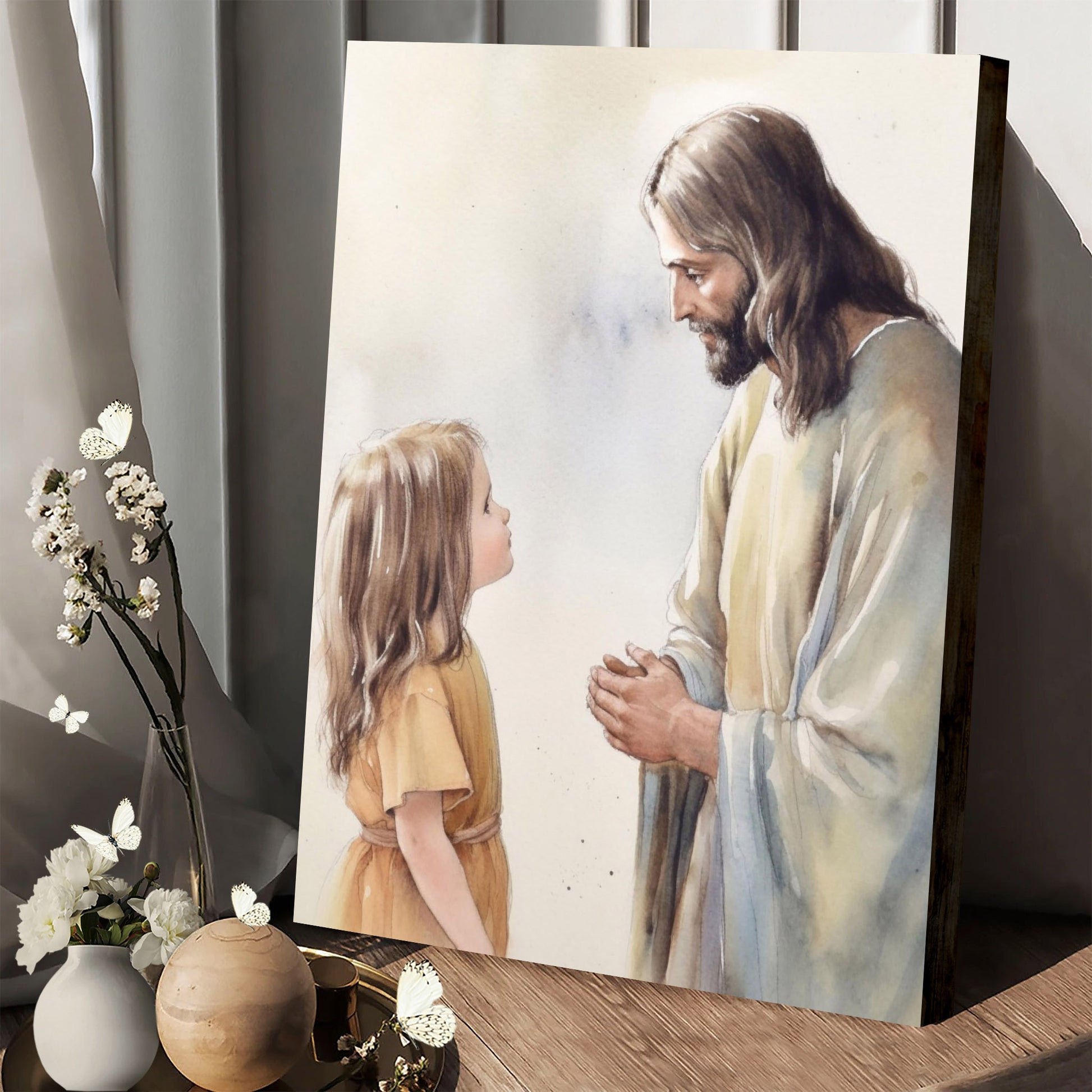 Jesus Listening To A Child Prayer Jesus And Children - Jesus Canvas Pictures - Christian Wall Art