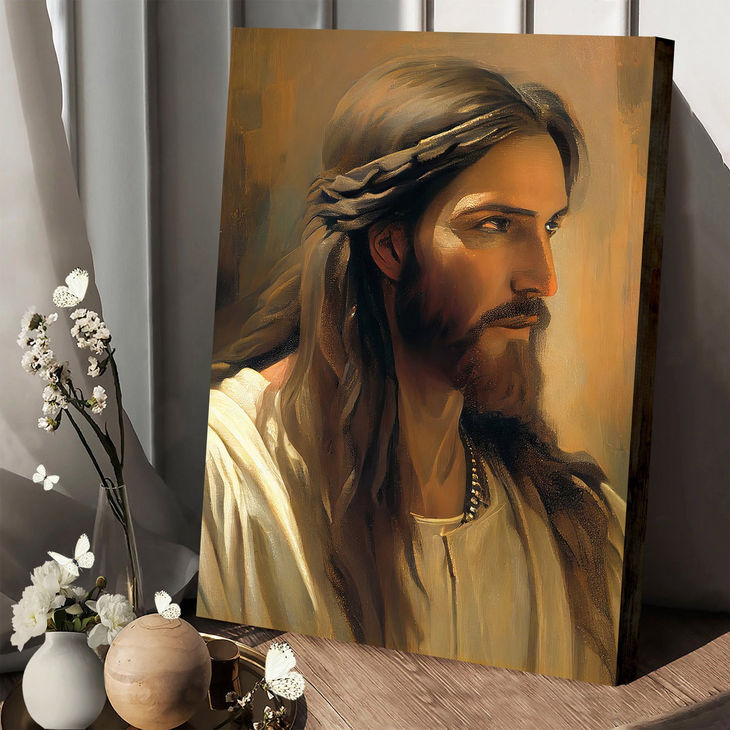 Jesus Looking At Mary Vintage Style Religious Wall - Canvas Pictures - Jesus Canvas Art - Christian Wall Art