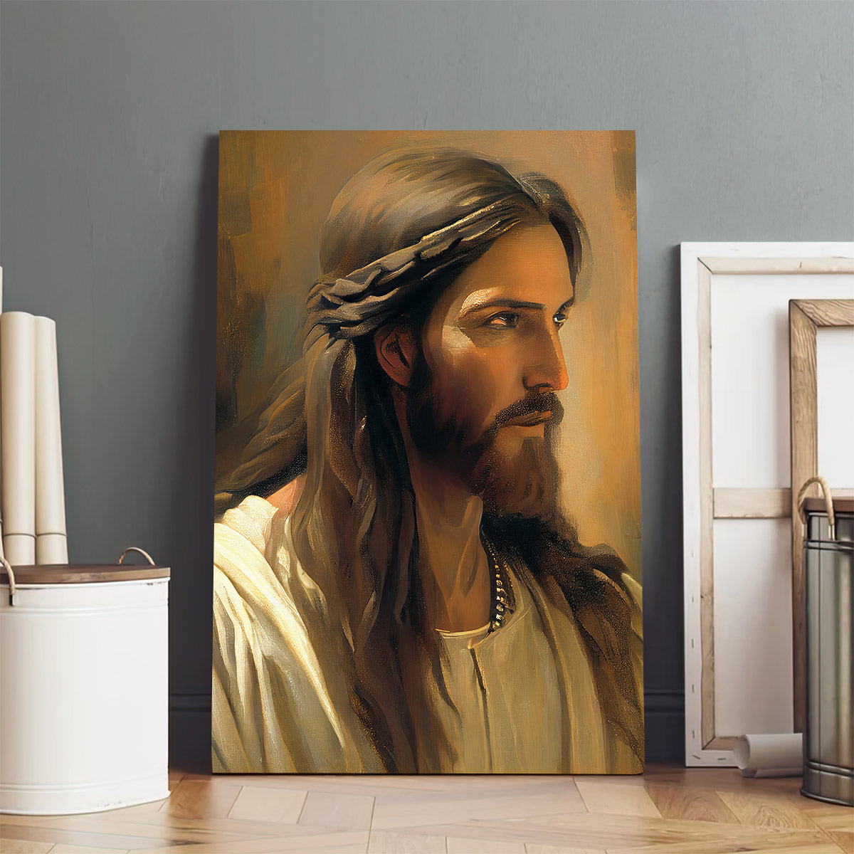 Jesus Looking At Mary Vintage Style Religious Wall - Canvas Pictures - Jesus Canvas Art - Christian Wall Art